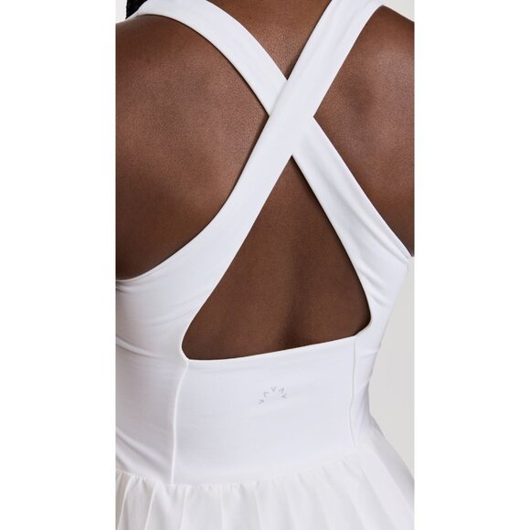 VARLEY Carina White Stretch Technical Weave Pleated Tennis Dress, Size L - Picture 5 of 16